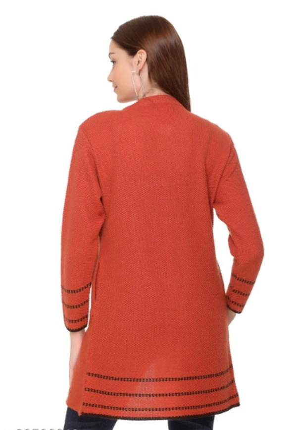 CLAPTON Women Round Neck Rust Full Sleeve  With Pocket Wool Cardigan (Outer Long) - M, Rust, Wool, Pack of1